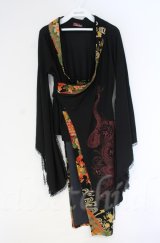 Qutie Frash / ちりめん着物袖チュニック  ブラック×オレンジ O-25-12-03-025-QU-TO-IG-ZT1208B