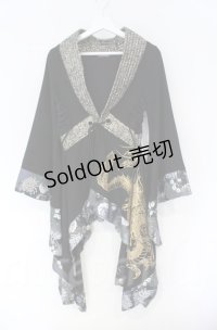 Qutie Frash / Newサイドロング着物カーデ  ブラック×ゴールド O-25-12-03-026-QU-JA-IG-ZT1208B