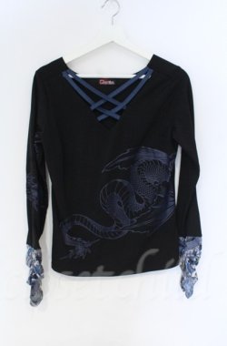 画像1: Qutie Frash / クロスインナーT  ブルー×ブラック O-25-12-03-040-QU-TO-IG-ZT1208B