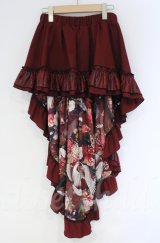 Qutie Frash / 裏地和柄後ろロングスカート  レッド O-25-12-03-043-QU-SK-IG-ZT1208B