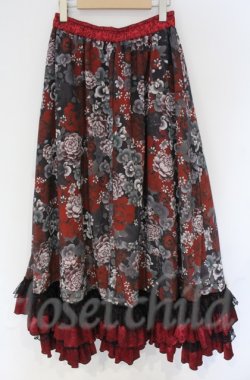 画像1: Qutie Frash / 和柄ロングスカート  レッド O-25-12-03-044-QU-SK-IG-ZT184