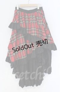 Qutie Frash / タータンチェックフリルロングスカート  レッド O-25-12-03-045-QU-SK-OW-OS