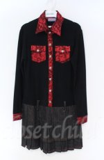 画像1: Qutie Frash / ドラゴンサテン切替デニムプリーツワンピース  ブラック×レッド O-25-12-03-012-QU-OP-OW-ZT068 (1)
