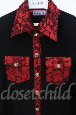 画像2: Qutie Frash / ドラゴンサテン切替デニムプリーツワンピース  ブラック×レッド O-25-12-03-012-QU-OP-OW-ZT068