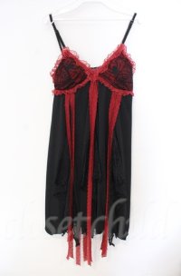 Qutie Frash / カップ入蜘蛛メッシュベビードールワンピース  ブラック×レッド O-25-12-03-002-QU-OP-OW-ZT1208B