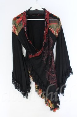 画像1: Qutie Frash / メッシュショルダーアシメ着物カーディガン  ブラック×オレンジ O-25-12-03-014-QU-JA-IG-ZT065