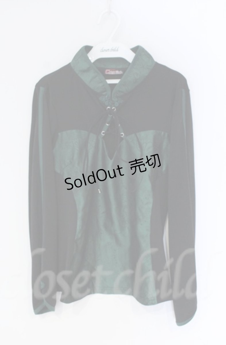 画像1: 【SALE】Qutie Frash / 公式通販×アメQ限定チャイナカットソー  グリーン×ブラック O-25-12-03-018-QU-TO-IG-ZT065 (1)