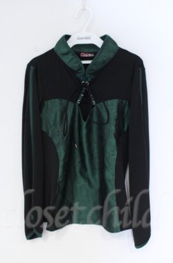 画像1: Qutie Frash / 公式通販×アメQ限定チャイナカットソー  グリーン×ブラック O-25-12-03-018-QU-TO-IG-ZT065