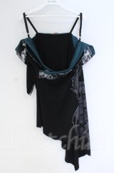 Qutie Frash / オフショルカットソー  グリーン×ブラック O-25-12-03-020-QU-TO-IG-ZT1208B