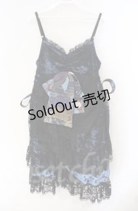 Qutie Frash / クモメッシュリボンブローチ付ベビードール  ブルー×ブラック O-25-12-03-003-QU-OP-IG-OS