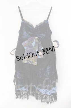 画像1: Qutie Frash / クモメッシュリボンブローチ付ベビードール  ブルー×ブラック O-25-12-03-003-QU-OP-IG-OS