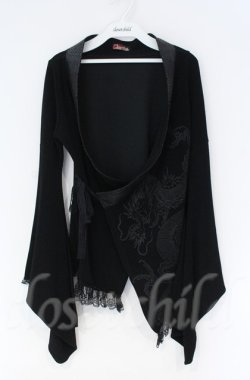 画像1: Qutie Frash / 裾レース着物ショートカーディガン  ブラック O-25-12-03-024-QU-TO-OW-ZT063