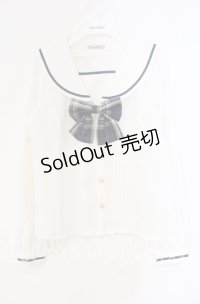 Amavel / NostalgicCheckセーラーブラウス F シロ×ネイビー O-25-12-04-035-CA-BL-OW-OS