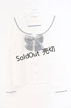 画像1: Amavel / NostalgicCheckセーラーブラウス F シロ×ネイビー O-25-12-04-035-CA-BL-OW-OS