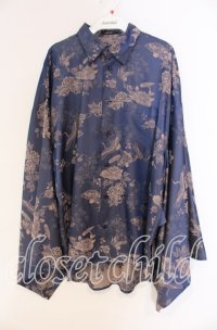 REZEN / 鶴×扇子ジャガード和袖シャツ M 孔雀青 O-25-12-04-040-PU-BL-OW-OS
