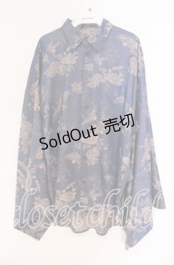 画像1: REZEN / 鶴×扇子ジャガード和袖シャツ M 孔雀青 O-25-12-04-040-PU-BL-OW-OS