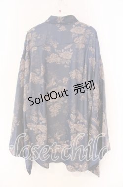 画像3: REZEN / 鶴×扇子ジャガード和袖シャツ M 孔雀青 O-25-12-04-040-PU-BL-OW-OS