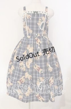 画像1: axes femme Kawaii / ロイヤルベアーズ柄ジャンスカ  ネイビー O-25-12-04-064-AX-OP-IG-OS