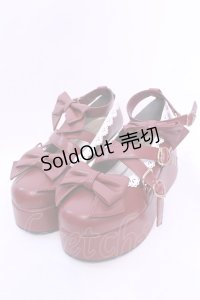 axes femme kawaii / リボンスカラップ配色シューズ L ワイン O-25-12-04-1049-AX-SH-OW-OS