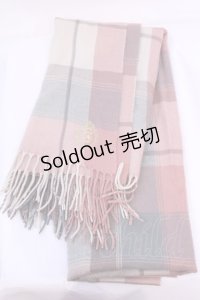 Fi.n.t / フレーム刺繍入りチェックストール  ピンク O-25-12-04-1063-CA-ZA-OW-OS