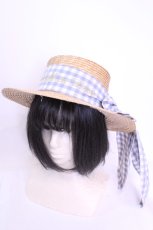 画像1: LOLITAその他 / ギンガムリボンカンカン帽  ナチュラル×サックス O-25-12-04-1075-LO-AC-OW-ZT346 (1)