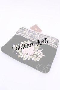 ROSE ROUGE / リボンブーケ刺繍ポーチ  クロ O-25-12-04-1077-LO-ZA-OW-ZT334