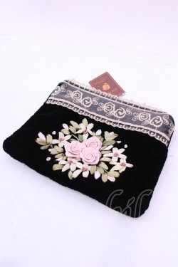 画像1: ROSE ROUGE / リボンブーケ刺繍ポーチ  クロ O-25-12-04-1077-LO-ZA-OW-OS