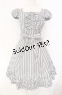 Victorian maiden / レジメンタルストライプフリルドレス  グレー O-25-12-04-066-CL-OP-IG-OS