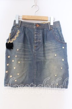 画像1: Franche Lippee / ねこモチーフ付きデニムスカート S ブルー O-25-12-04-009-LO-SK-OW-OS