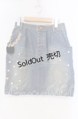 画像1: Franche Lippee / ねこモチーフ付きデニムスカート S ブルー O-25-12-04-009-LO-SK-OW-OS