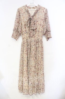 画像1: An MILLE / フラワーリボンタイプリーツワンピース  ベージュ O-25-12-04-084-EL-OP-OW-OS