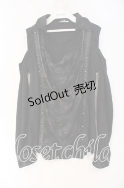 画像1: SEX POT ReVeNGe / オフショルドレープフラワー切り替えカットソー M ブラック O-25-12-04-011-SP-TO-YM-OS