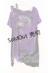 SEX POT ReVeNGe / アームカバー付きアシンメトリーカットソー S ブラックｘパープル O-25-12-04-012-SP-TO-YM-OS