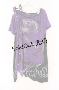 SEX POT ReVeNGe / アームカバー付きアシンメトリーカットソー S ブラックｘパープル O-25-12-04-012-SP-TO-YM-OS