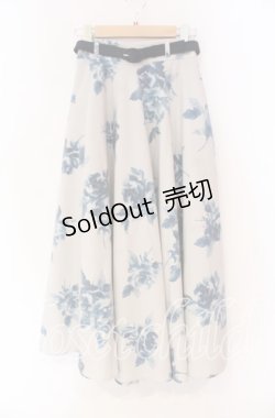 画像1: an another angelus / ベルト付きアートローズ柄フレアースカート【洗える】 F ブルー O-25-12-04-017-CA-SK-OW-OS