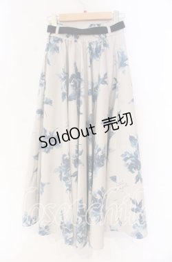 画像3: an another angelus / ベルト付きアートローズ柄フレアースカート【洗える】 F ブルー O-25-12-04-017-CA-SK-OW-OS