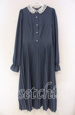 画像1: m petit by misako / AM*レースエリプリーツワンピース L ブルー O-25-12-04-028-LO-OP-OW-OS