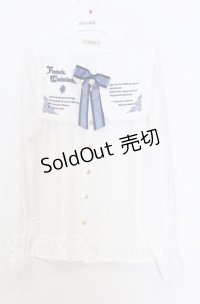 Amavel / Mysterious Books ブラウス  シロ×ブルー O-25-12-05-033-CA-BL-IG-OS