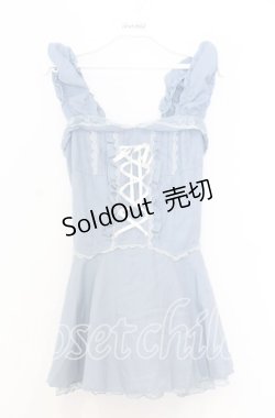 画像1: axes femme / 編み上げペプラムビスチェ M ブルー O-25-12-05-047-AX-TO-YM-OS