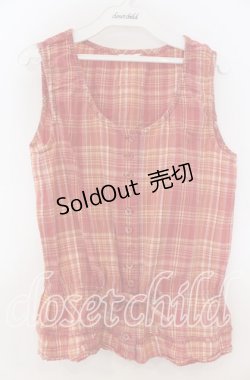 画像1: PINK HOUSE / リボン&チェックノースリーブブラウス  アカ O-25-12-05-1041-LO-BL-IG-ZT489