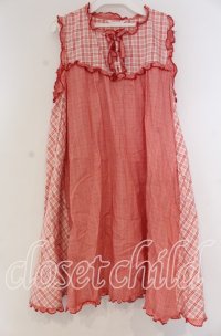 PINK HOUSE / チェックパッチワークノースリーブチュニックブラウス  アカ×シロ O-25-12-05-1042-LO-OP-IG-OS