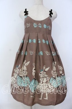 画像1: Emily Temple cute / ラビットバレリーナプリントノースリーブワンピース  ブラウン O-25-12-05-1009-ET-OP-OW-OS