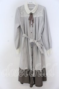 axes femme / 襟付バイカラーワンピース M グレージュ O-25-12-05-1019-AX-OP-OW-ZT1212G