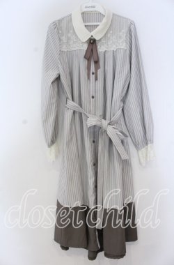 画像1: axes femme / 襟付バイカラーワンピース M グレージュ O-25-12-05-1019-AX-OP-OW-OS