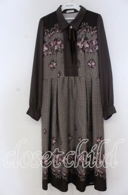 画像1: axes femme / バラ×千鳥柄襟付ワンピース M ブラウン O-25-12-05-1021-AX-OP-OW-OS