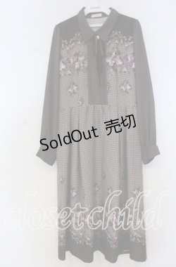 画像1: axes femme / バラ×千鳥柄襟付ワンピース M ブラウン O-25-12-05-1021-AX-OP-OW-OS