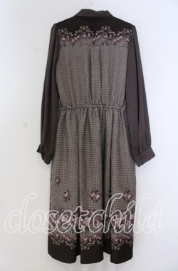 画像2: axes femme / バラ×千鳥柄襟付ワンピース M ブラウン O-25-12-05-1021-AX-OP-OW-OS