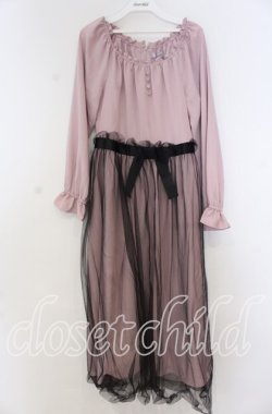 画像1: Ank Rouge / チュールドッキングワンピース M ピンク×クロ O-25-12-05-1023-CA-OP-OW-OS