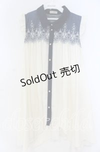 axes femme / ヨーク刺繍イレヘムチュニック M キナリ×ネイビー O-25-12-05-1026-AX-TO-OW-OS