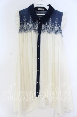 画像1: axes femme / ヨーク刺繍イレヘムチュニック M キナリ×ネイビー O-25-12-05-1026-AX-TO-OW-OS